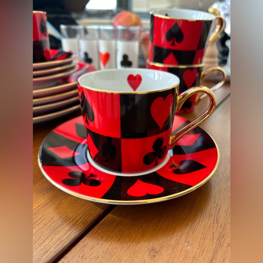 Neiman Marcus limited edition “Poker” set with 4 teacups & saucers & plates
